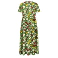 thumbnail image 5 of Viikei Midi Short Sleeve Dress,Women's Flower Printing Casual Short Sleeve Crewneck Dress Casual Flowy Tiered Maxi Beach Dress Green XXL, 5 of 6