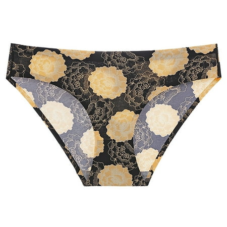 

Aayomet Underwear Women Women s Triangle Pants Printed Ice Silk Traceless Low Waist Large Women s Underwear Yellow L