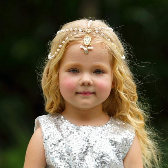 Diadema dorada, cadena para el pelo de princesa para niñas pequeñas, vestido de fiesta de boda y cumpleaños (estilo 1)