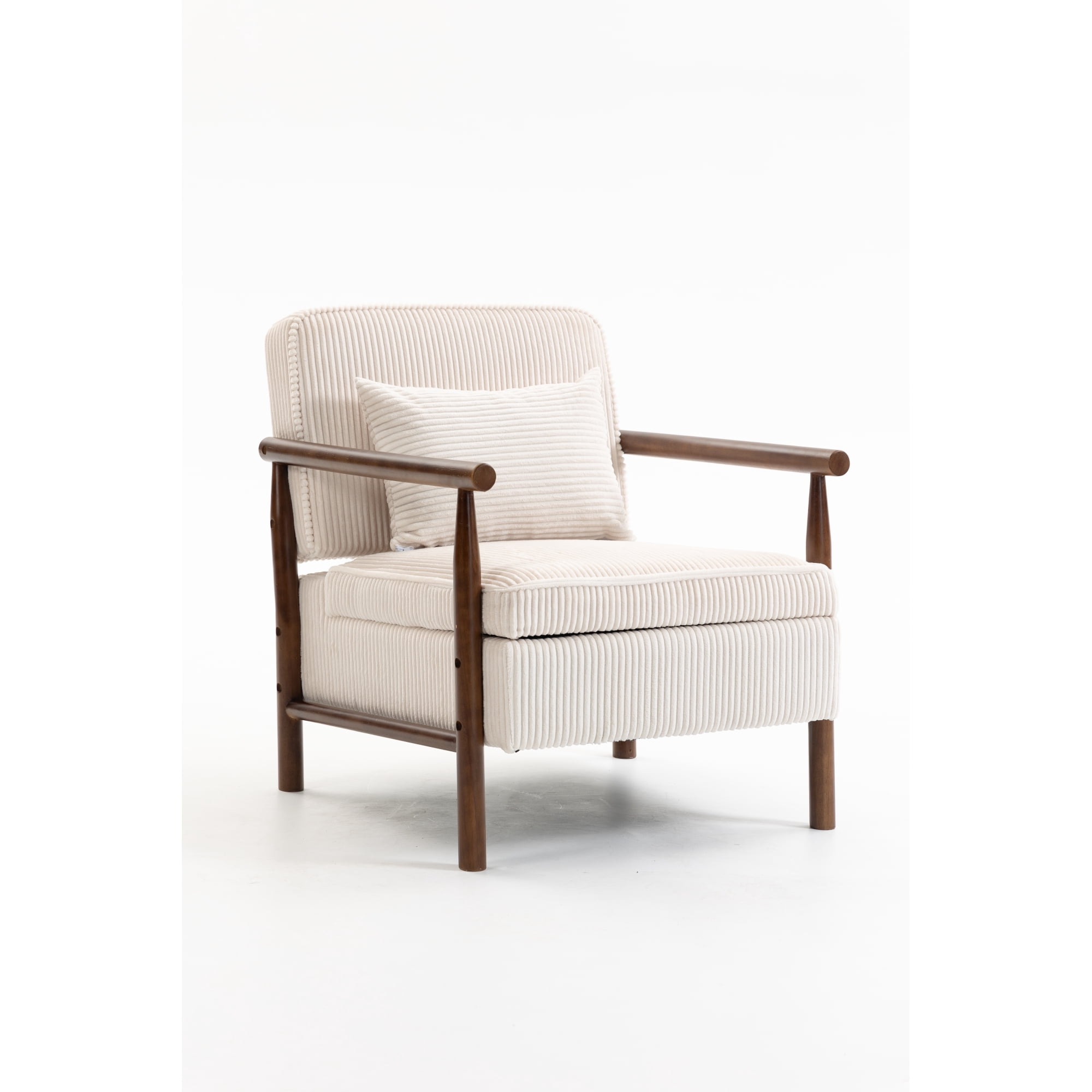 Leumius Storage Chair, Mid Century Modern Accent Chair with Solid Wood Frame, Upholstered Living Room Chairs with Waist Cushion, Reading Armchair for Bedroom Sunroom White