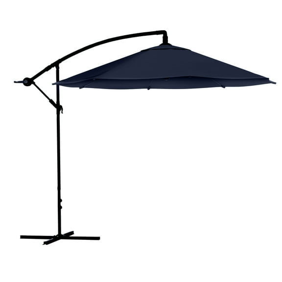 Pure Garden 10-Foot Offset Patio Umbrella with Crank and Base (Navy Blue)
