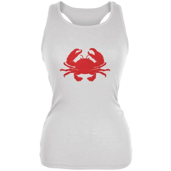 Summer - Crab Faux Stitched White Juniors Soft Tank Top - X-Large