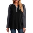 thumbnail image 7 of UngA Tshirts for Women Womens Button Crew Neck Sweater Fall Long Sleeve Henley Shirts Trendy Loose Knit Pullover Tops Black,L, 7 of 7