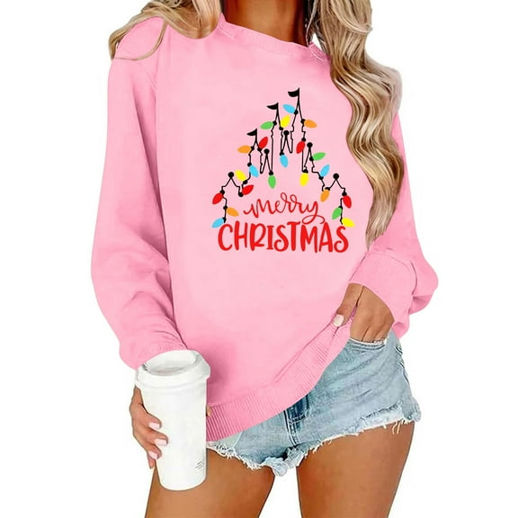 Christmas Trees Sweatshirt for Women Merry and Bright Christmas Shirts Xmas Holiday Party Long Sleeve Pullover Tops