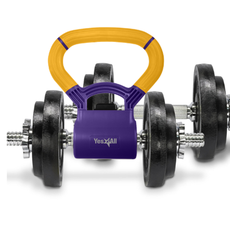 Yes4All 40 lbs (Pair) Adjustable Dumbbell and Yellow/Purple Kettle Grip  Combo
