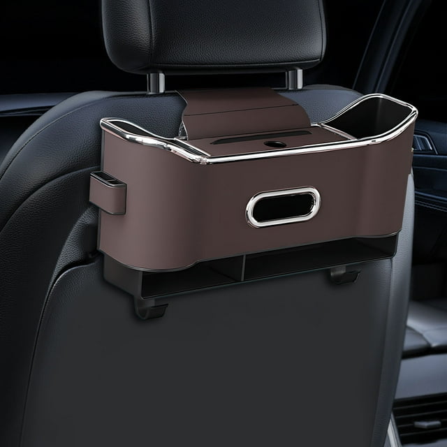 Organizador de respaldo para asiento de coche con portavasos y caja de pañuelos - Gran capacidad de almacenamiento para teléfonos, llaves, tazas - Instalación fácil de broche, terciopelo resistente