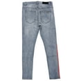thumbnail image 2 of Homme + Femme Men's Side Red Paint Logo Trademark Slim Fit Stretch Denim Jeans (34, Stonewashed Blue), 2 of 4