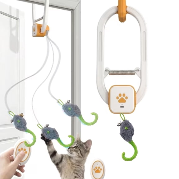 DICEEVIL hanging Door Cat Toy, Interactive Cat Toys for Indoor Cats,360°Spin & 3 Motion Modes, Toy for Cats to Play Alone or with Owner(yellow)