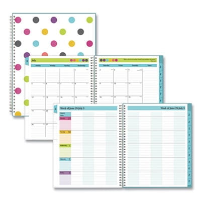 Dots Wirebound 100330-A23 Flexible Cover 8.5 x 11 Blue Sky 2022-2023 Academic Year Teacher Weekly and Monthly Lesson Planner 