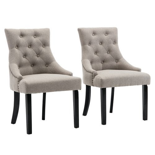 Fabric Dining Chairs Set of 2,Leisure Padded Chair with Armrest,Black