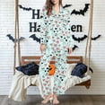 thumbnail image 4 of Hvot&aat Ladies' Casual Halloween Long Sleeve Lapel Trousers Sets Ghost/Pumpkin/Bat Print Sleepwear, 4 of 5