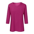 thumbnail image 4 of Razzly Women's V Neck 3/4 Sleeve Casual T Shirt Soft Comfortable Basic Top Stylish Loose Fit Tee For Everyday Wear(Hot Pink,S), 4 of 5