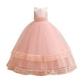 thumbnail image 1 of WEIYLL Robes de Fille Princesse Longues en Tulle Performance Sans Manches Nœud Rose Robe 6-7 Ans, 1 of 9