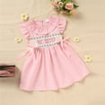 thumbnail image 3 of ZEHJUHAN Toddler Girls' Pink Short Sleeve Ruffle Dress Letter Embroidery Bow Detail Back Button Dress Pink，2Y, 3 of 10