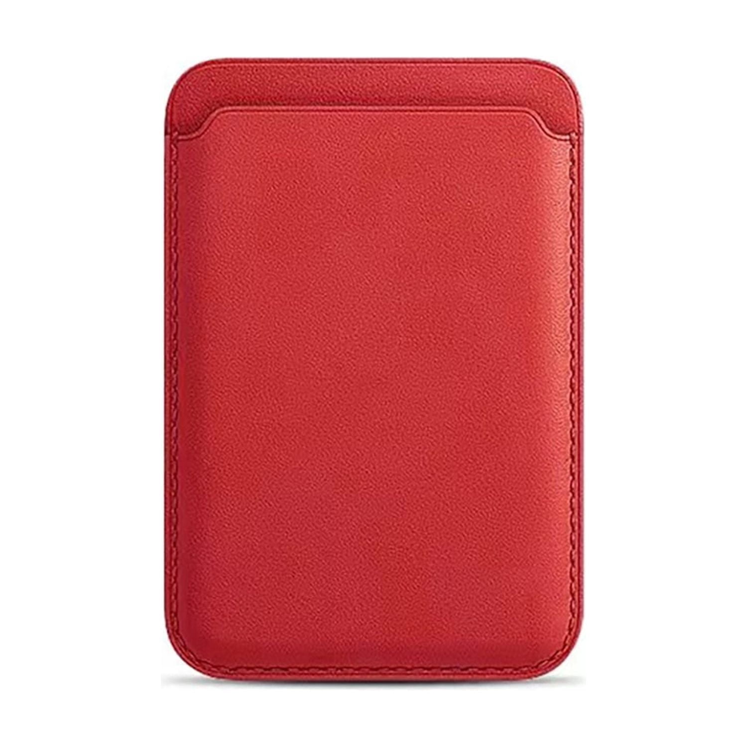 Magnetic Leather Card Pocket Holder - Red