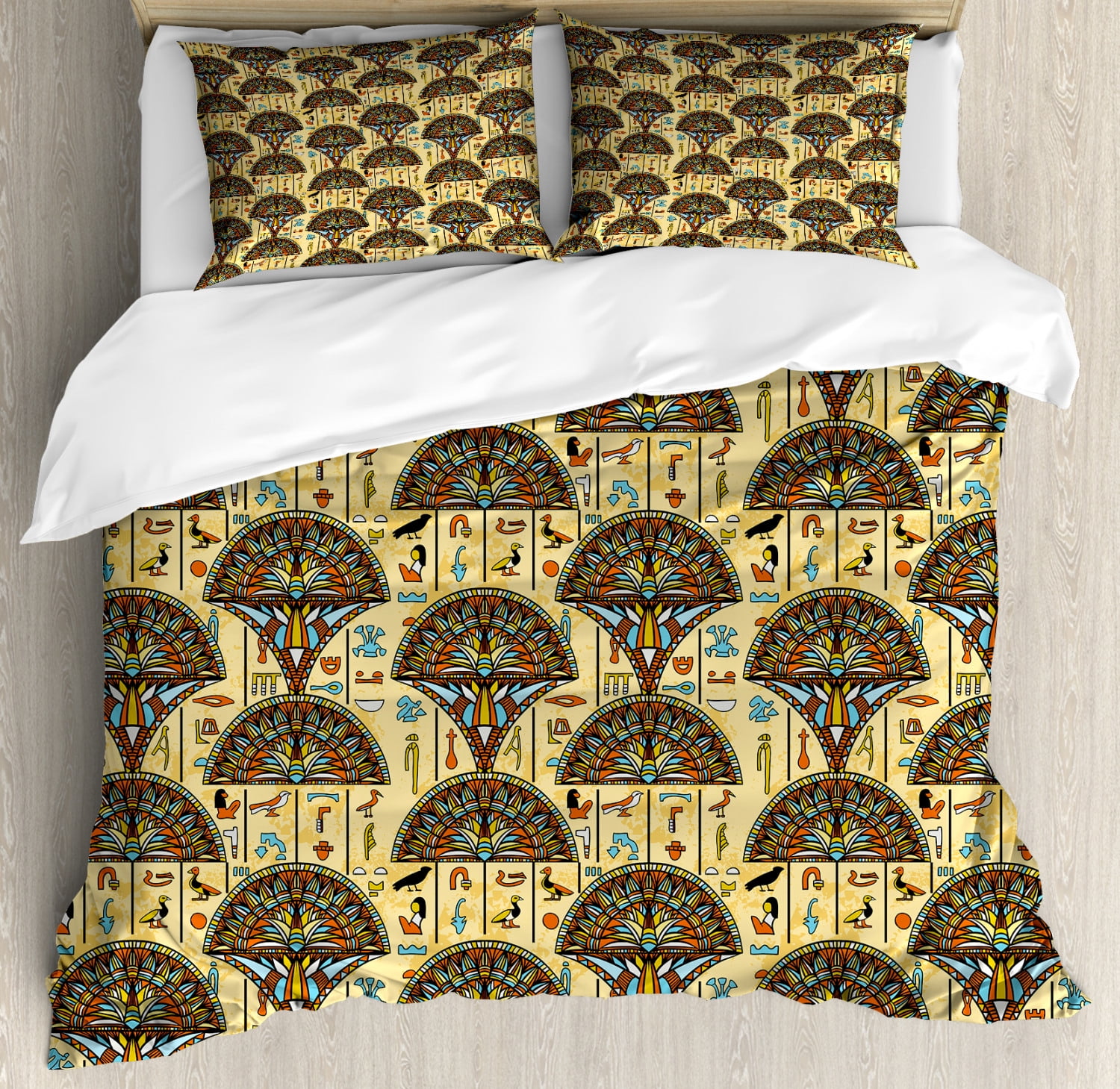 Egyptian Duvet Cover Set, Colorful Folkloric Traditional Ornaments