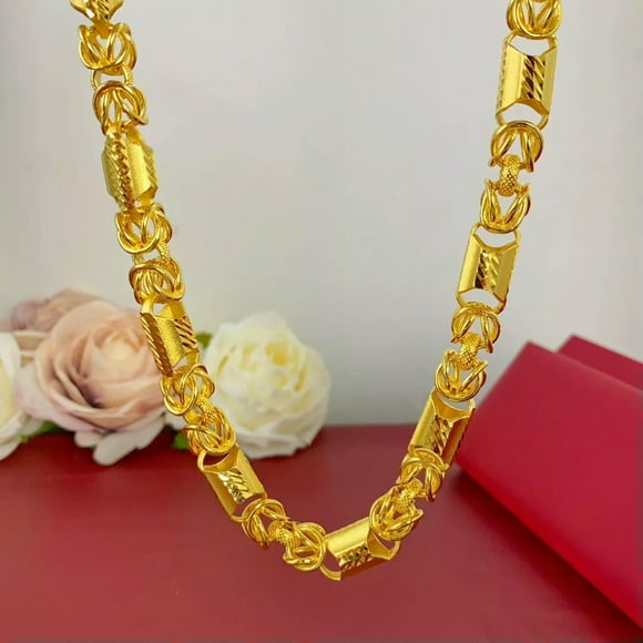 HOOUN Double Dragon Colorful Dragon Bone 24K Thai Baht Yellow Gold GP Necklace 28’