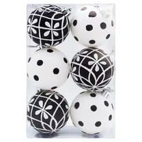 Hand-painted Black & White Christmas Balls Set, 6cm PVC Boxed Ornaments for Xmas Tree & Window Decor
