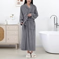thumbnail image 2 of Women's Solid Color Long Sleeve Plush Bathrobe - Winter Warm Homewear, Gray, One Size, 2 of 5