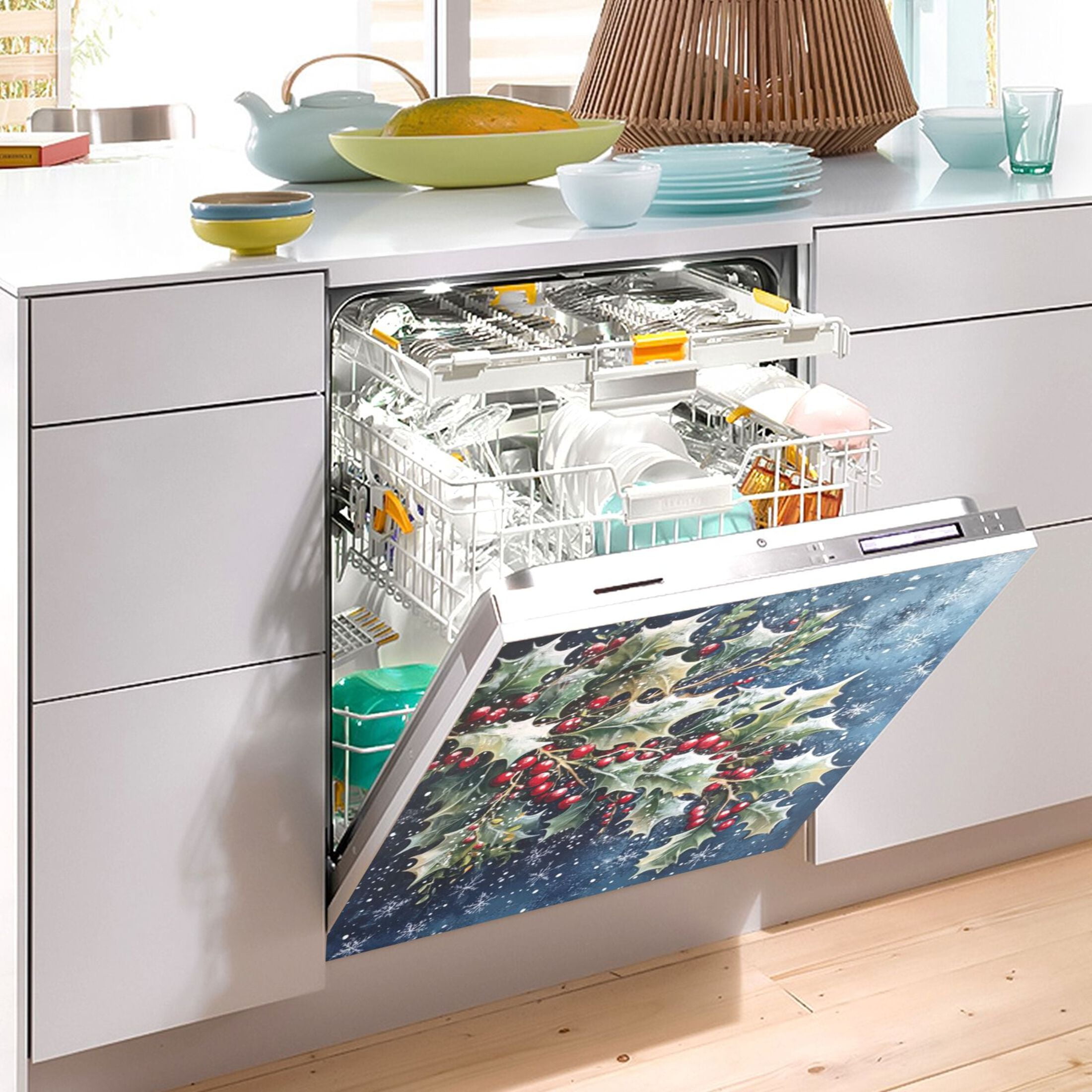 Dishwasher Magnetic Sticker 23x26 Inch Refrigerator Magnetic Sticker Washing Machine Magnetic Sticker Kitchen Panel Magnetic Sticker Home Decor Lovely Holly and Mistletoe