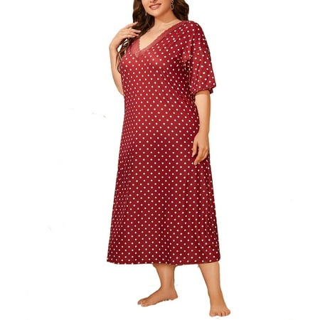 

Casual Polka Dot V neck Sleepshirts Elbow-Length Red Plus Size Nightgowns & Sleepshirts (Women s Plus)