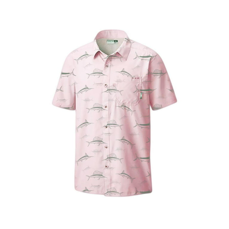 Mens Performance Short Sleeve Button Up Quick Dry Shirt 50+ UPF Fishing  Shirt, Soft Pink, Size: L, Momentum Comfort Gear
