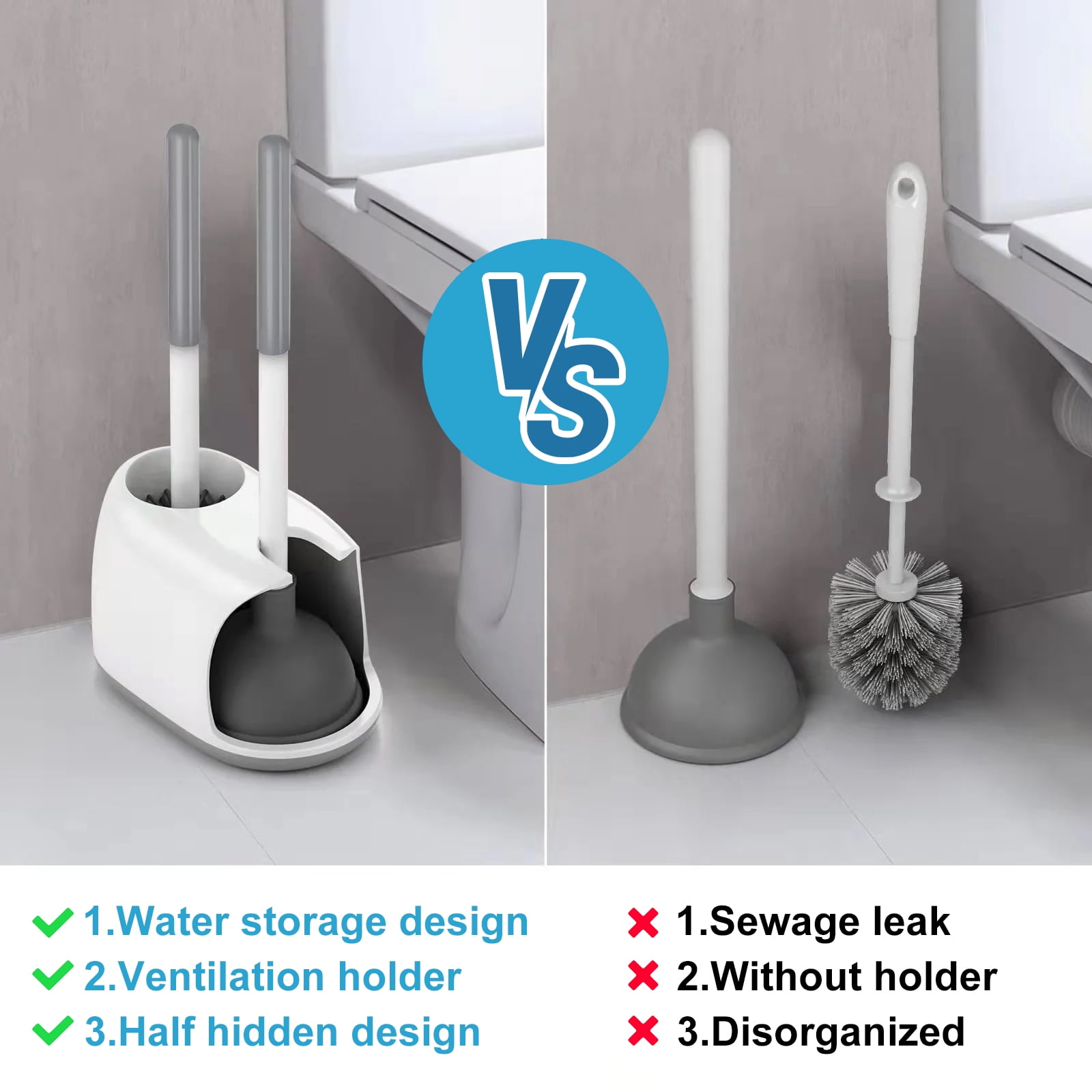 AVOXEZOR Toilet Brush and Plunger Set, Toilet Plungers for Bathroom Heavy Duty Toilet Bowl Brush and Holder Hidden Toilet Plunger and Brush Set for Deeply Cleaning