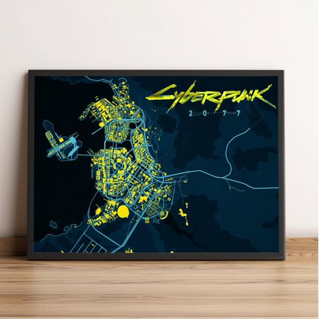 POSTER Cyberpunk Map Poster, Night City Wall Art, Neo Futuristic Map Print, Best Gift for Gamers-UNFRAMED