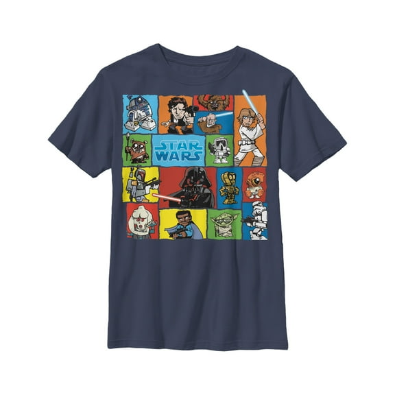 Boy's Star Wars Cartoon Character Squares Graphic Tee Navy Blue Large