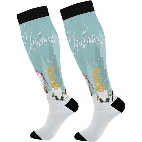 FREEAMG Merry Christmas Cute Santa Compression Socks for Women Men,Knee High Stockings for Athletic Sports,Running,Travel (20-30mmHg)