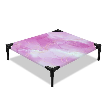 Purple Marble Elevated Dog Bed Golden Lines Modern Cooling Breathable Outdoor Raised Dog Cot Bed with Metal Frame Non-Slip Feet for Small Dog 20x20in