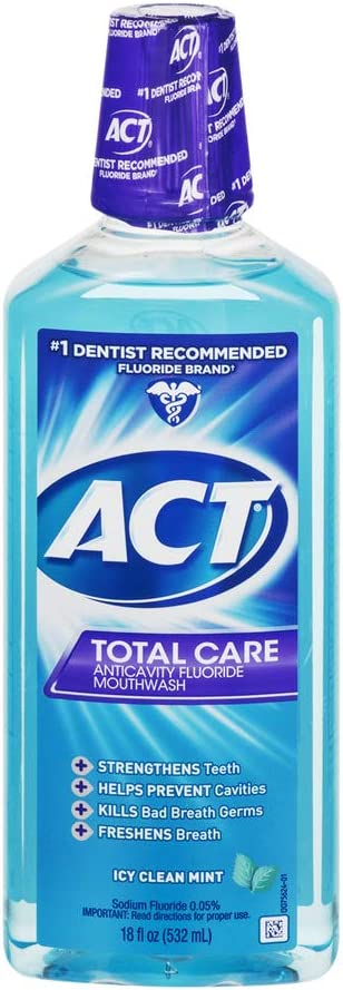 ACT Total Care Anticavity Fluoride Mouthwash Icy Clean Mint 18 oz ...