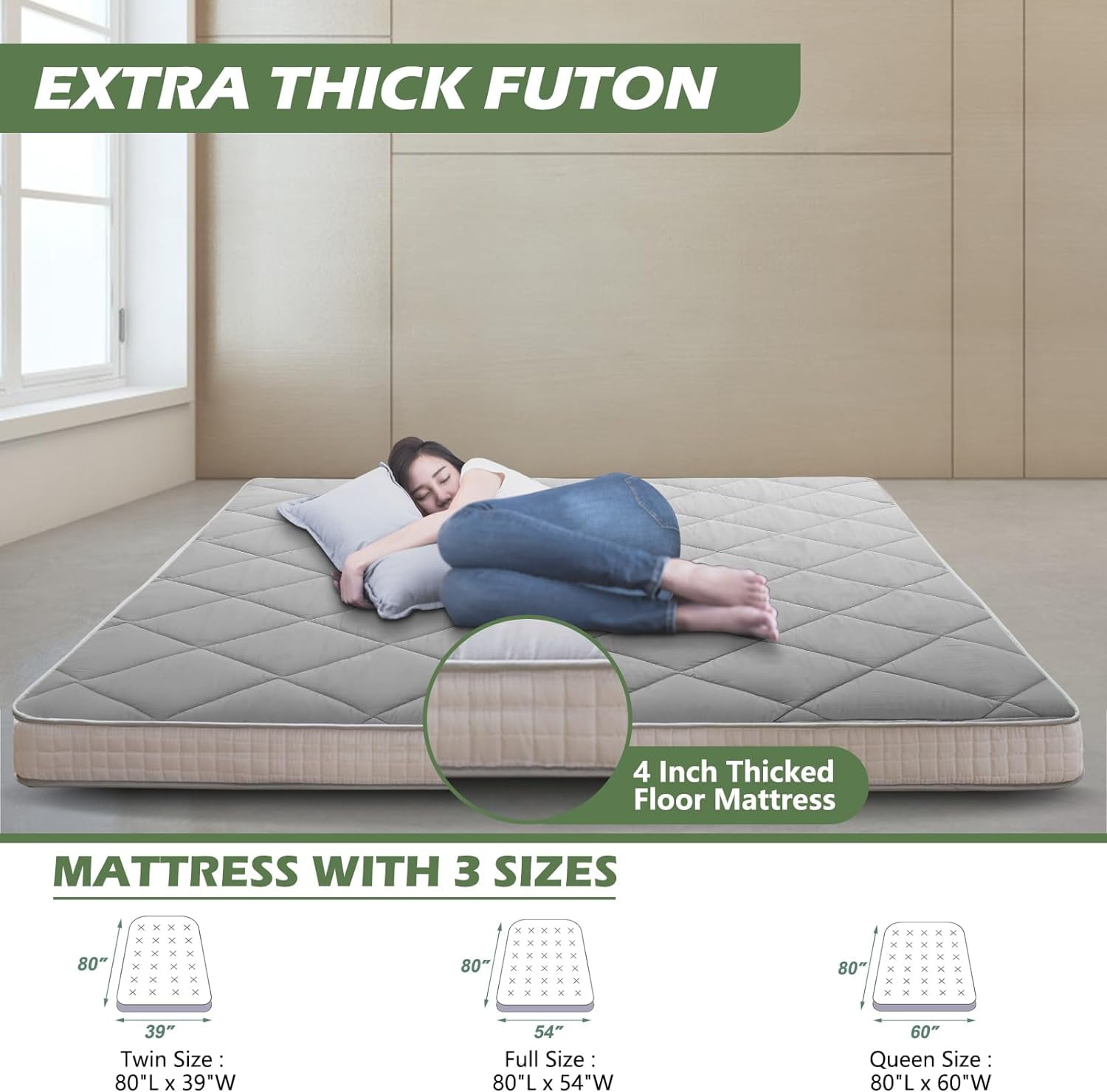 Slsy Japanese Floor Mattress Futon Mattress, Thicken Sleeping Pad Foldable Roll Up Mattress Kids Floor Lounger Bed Couches Sofas