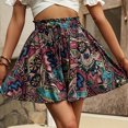 thumbnail image 6 of Women Cotton Linen Casual High Waist Drawstring Retro Printed Boho Shorts Pants Summer Beach Loose Fit Wide Leg Shorts Trendy Vacation Bottom Light Brown XXL, 6 of 6
