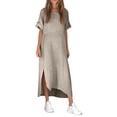 thumbnail image 4 of LWavelet Women's Plus Size Lounge Maxi Dress Long Sleeve Crew Neck Soft Comfy Casual Nightgown Gray 4XL, 4 of 4
