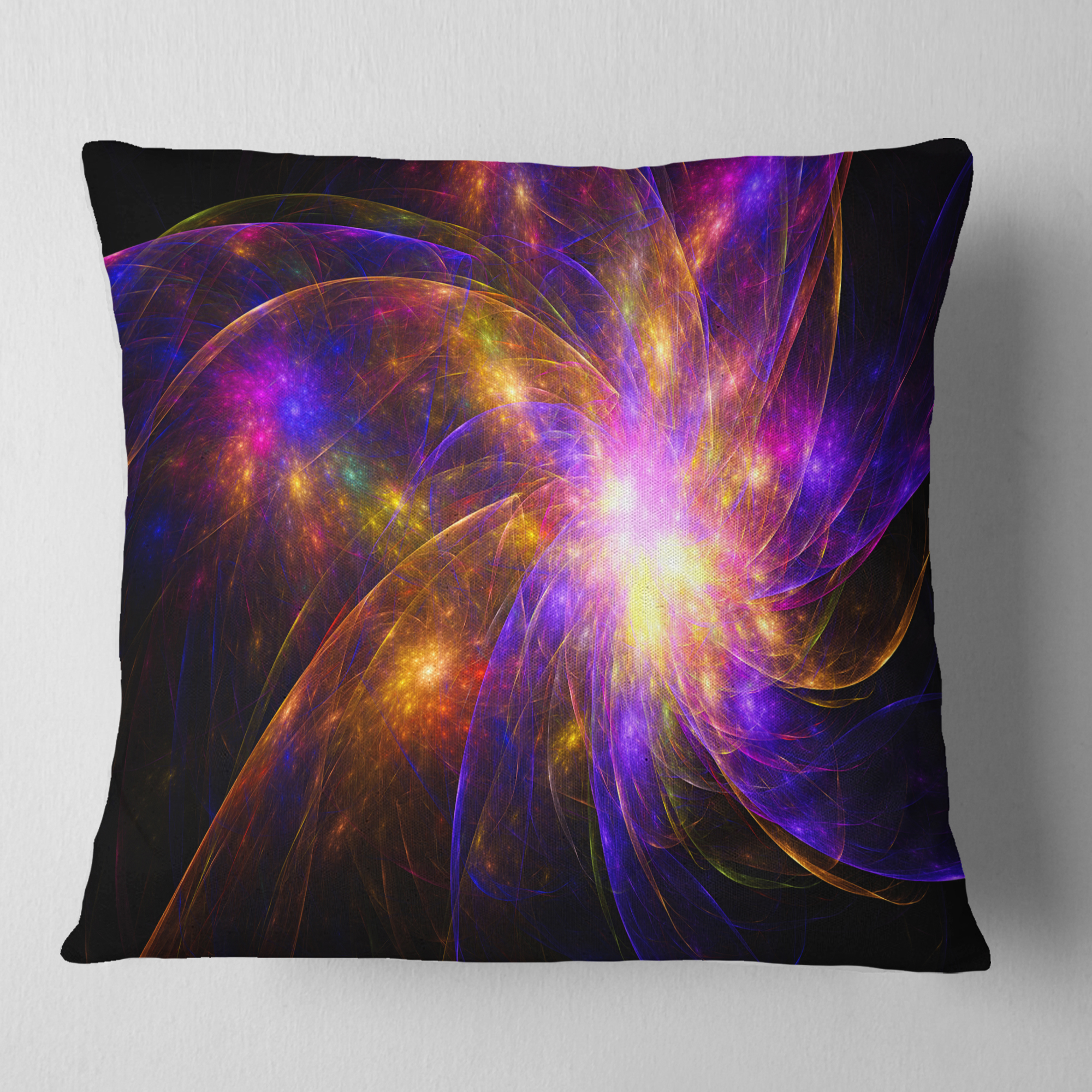Designart Purple Fractal Star Pattern - Abstract Throw Pillow - 16x16