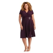 Plus Short-Sleeve Faux-Wrap Dress