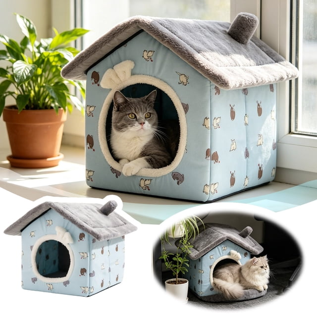 Outdor Cat Tent Bed 4 Seasons Enclosed Design Removable Cat Bed Soft With Detachable Inner For Home Use Cats Small