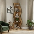 thumbnail image 3 of Tribesigns 5-Tier Corner Shelf, Modern Wavy Corner Bookshelf for Small Space, Living Room, Bedroom (Light Brown), 3 of 6