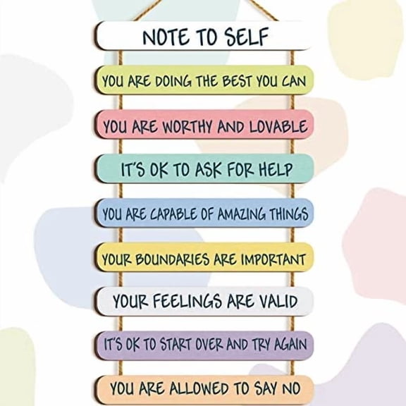 Decor Mental Health Sign Gifts Inspirational Wall Art with Positive Quote Motivational Wooden Hanging Wall Pediments for Women Counseling Classroom Home (Note to Self)$$Home Decor, Kitchen, & Other