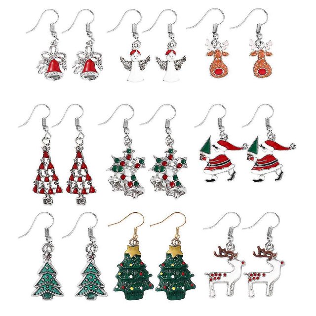 9 Pairs Elk Ornament Holiday Earrings Women Holiday Jewelry Set Lovely Xmas Jewelry Xmas Earrings------Product code 64378