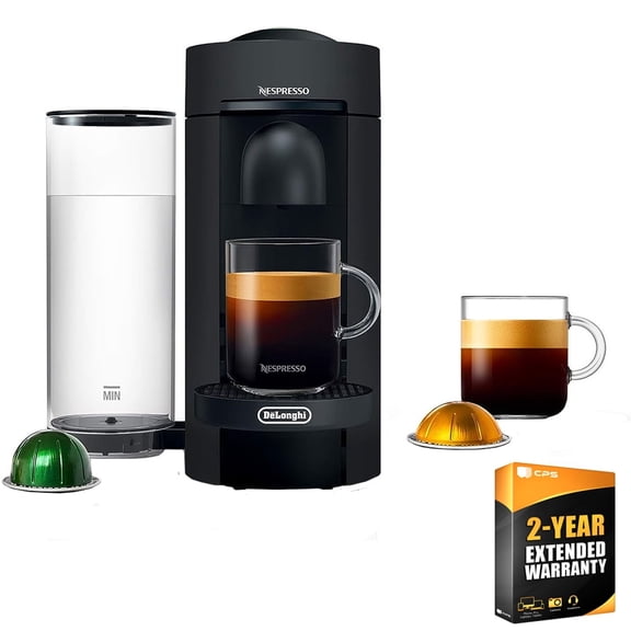 Restored Nespresso VertuoPlus Coffee and Espresso Machine by DeLonghi, Matte Black Bundle with 2 Year Enhanced Protection Pack (Refurbished)