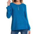 thumbnail image 2 of Womens Oversized Tshirt Women's Fashion Casual Round Neck With Button Long Sleeve Solid Color Shu Top, 2 of 6