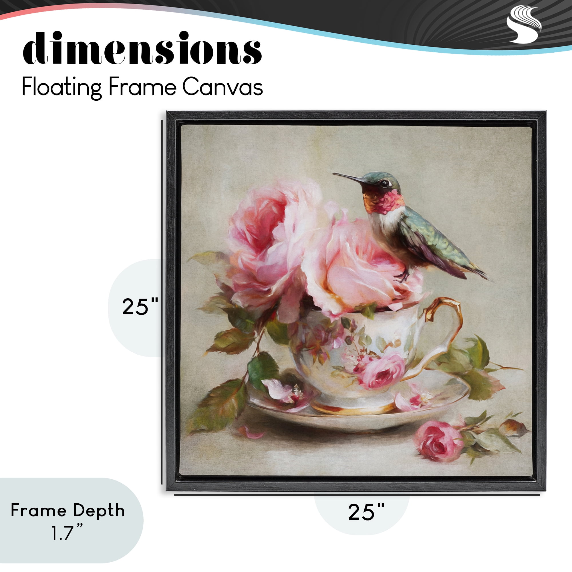 Stupell Industries Hummingbird & Tea Cup Black Framed Floater Canvas Wall Art, design by Tina LeCour