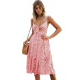 thumbnail image 1 of New Women's Tie Front V Neck Spaghetti Strap Button Down A Line Backless Swing Midi Dress, 1 of 2