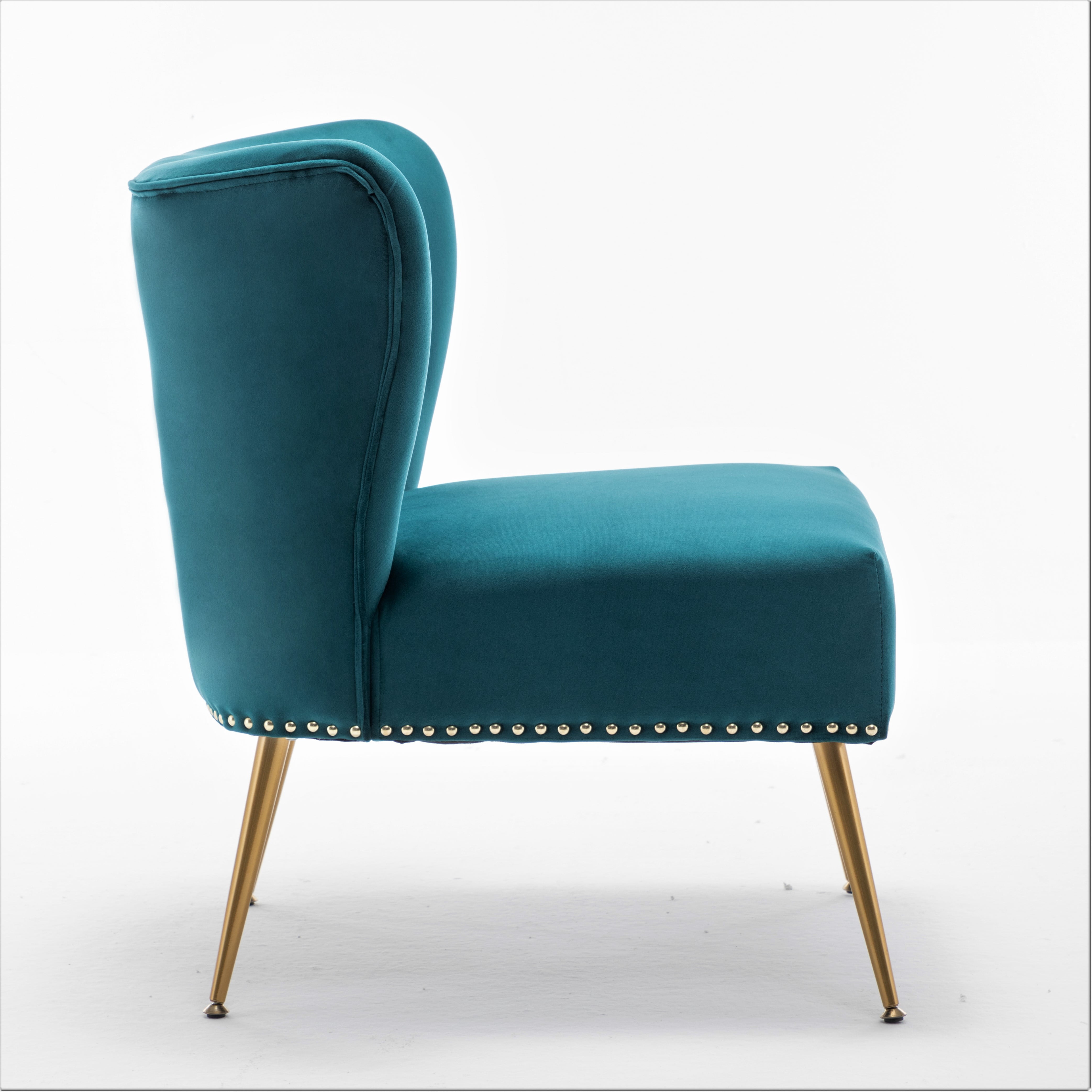 US Pride Furniture Corisha 25"W Velvet Armless Accent Chair, Bluenish Green