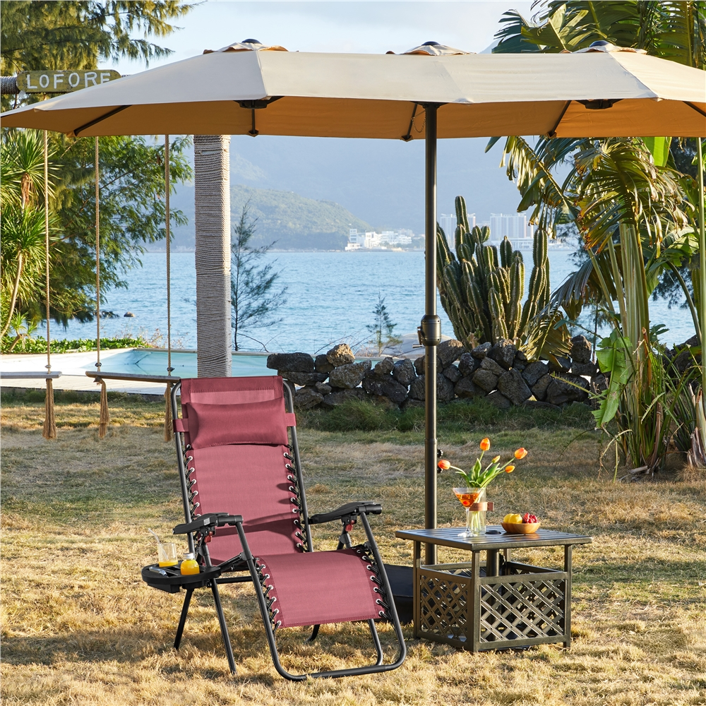 Alden Design 2pcs 26in Foldable Outdoor Zero Gravity Chair with Cupholder/Pillow, Burgundy