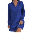 thumbnail image 2 of BSDJILFG Sweatshirt Dress for Women Cable Knit Blouse Solid Color Long Sleeve Henley Shirt V-Neck Short Hooded Dress Rollbacks, 2 of 5
