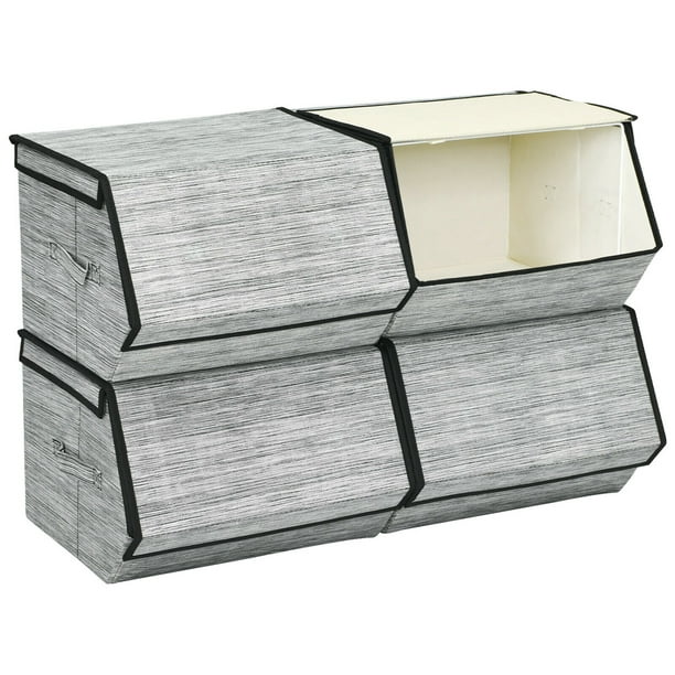 Gymax Grands Cubes Empilables de Bacs W/Lids Organisateurs de Stockage W/Linen&Oxford Tissu 4Sets