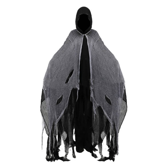 DAMAI Halloween Hooded Cloak,Scary Ghost Tattered Robe,Renaissance Medieval Wizard Death Cape for Adult Men Women
